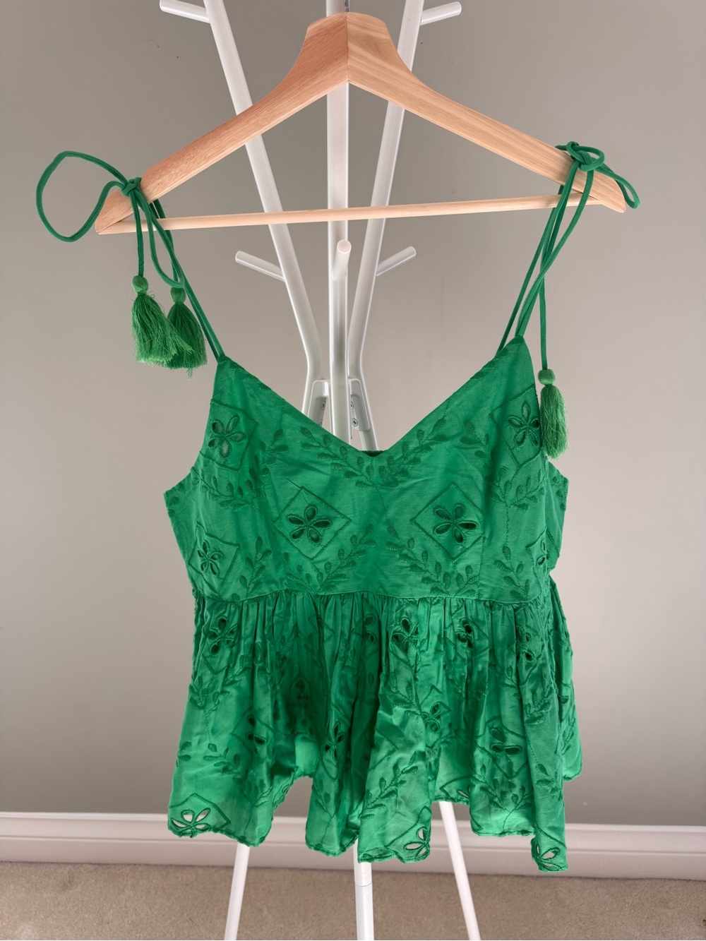 H&M Green Embroidered Tie-Strap Camisole